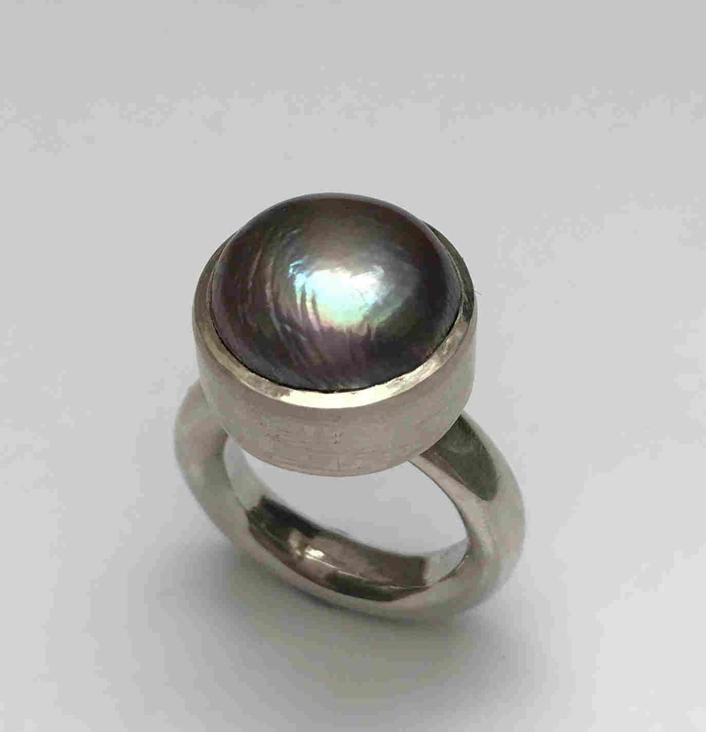 'Sterling Silver and Dove Grey Pearl Ring' by artist Carol Docherty